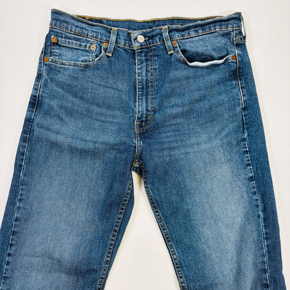Levis 505 Mens 36x34 Regular Fit Straight Leg Jeans Medium Blue Circle